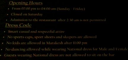 Rules at a hotel restaurant/bar in Abu Dhabi