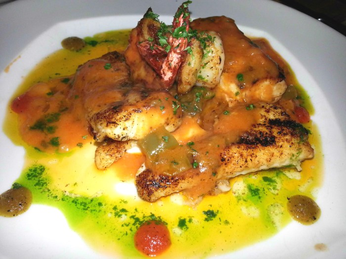 Grilled seafood trio at Yemanja restaurant