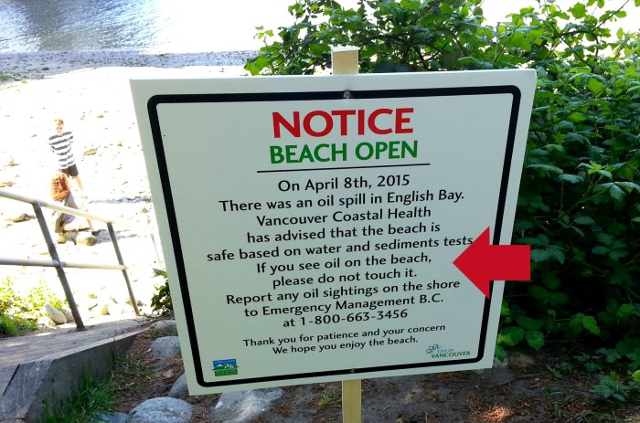 Vancouver oil spill notice