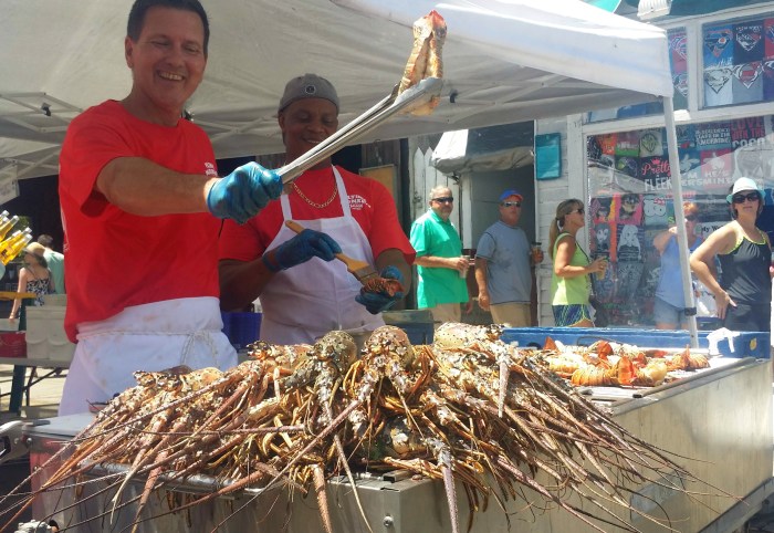 Grilling spiny lobster in Key West