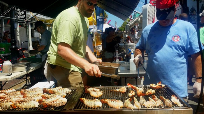 Grilling spiny lobster in Key West
