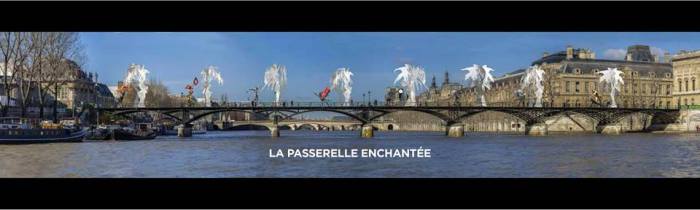 La Passarelle Enchantée by Daniel Hourdé on Pont des Artes in Paris. Photo via Daniel Hourdé Facebook page, © Woytek Mazurek et Daniel de Saint-Aubyn. Courtesy Galerie Agnès Monplaisir